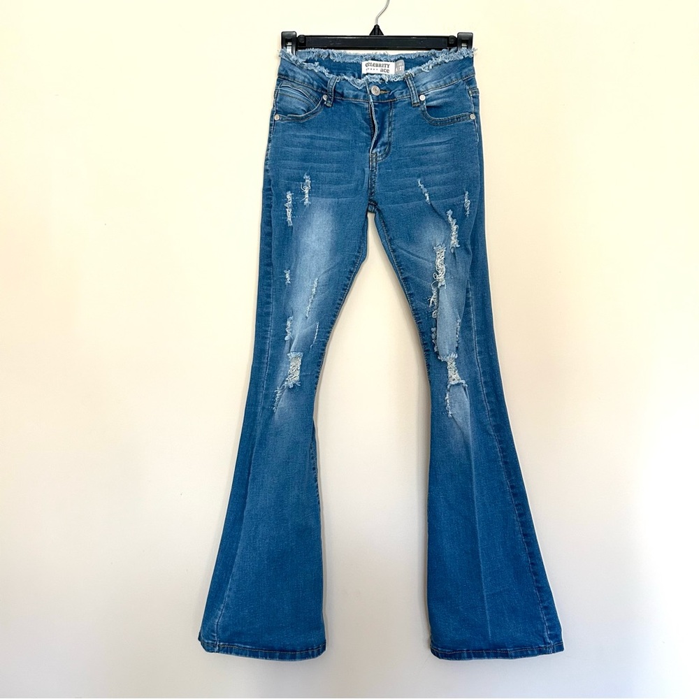 Celebrity Ace Women’s Distressed Blue Denim Flare Jeans